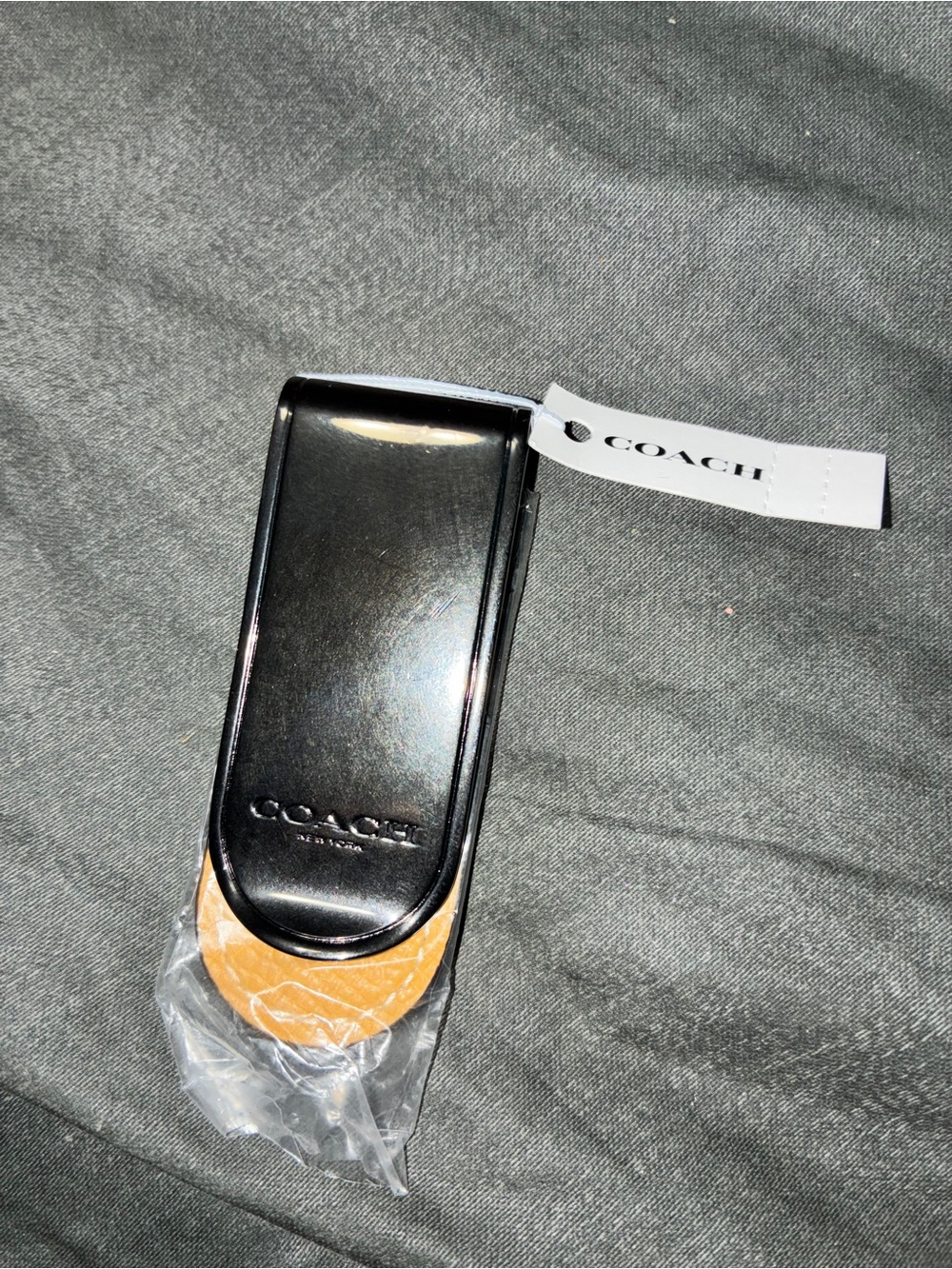 Coach Black Money Clip with Tan Accent